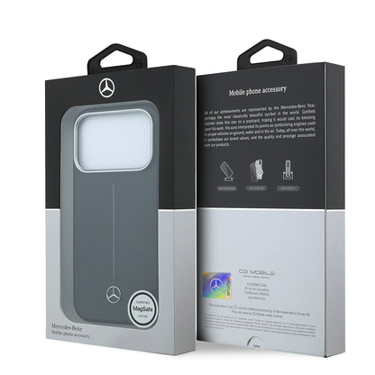 Apple iPhone 17 Pro Max Kılıf Mercedes Benz Orjinal Lisanslı M-safe Şarj Özellikli Metal Yıldız Logolu Çizgili Deri Kapak