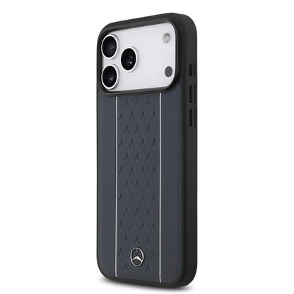 Apple iPhone 17 Pro Max Kılıf Mercedes Benz Orjinal Lisanslı M-safe Şarj Özellikli Şeritli Yıldız Desenli Metal Logolu Deri Kapak
