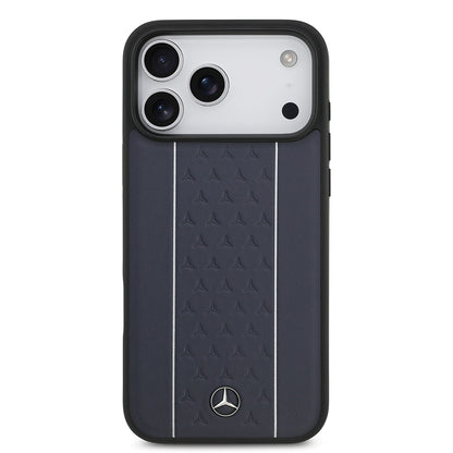 Apple iPhone 17 Pro Max Kılıf Mercedes Benz Orjinal Lisanslı M-safe Şarj Özellikli Şeritli Yıldız Desenli Metal Logolu Deri Kapak