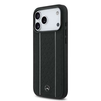Apple iPhone 17 Pro Max Kılıf Mercedes Benz Orjinal Lisanslı M-safe Şarj Özellikli Şeritli Yıldız Desenli Metal Logolu Deri Kapak