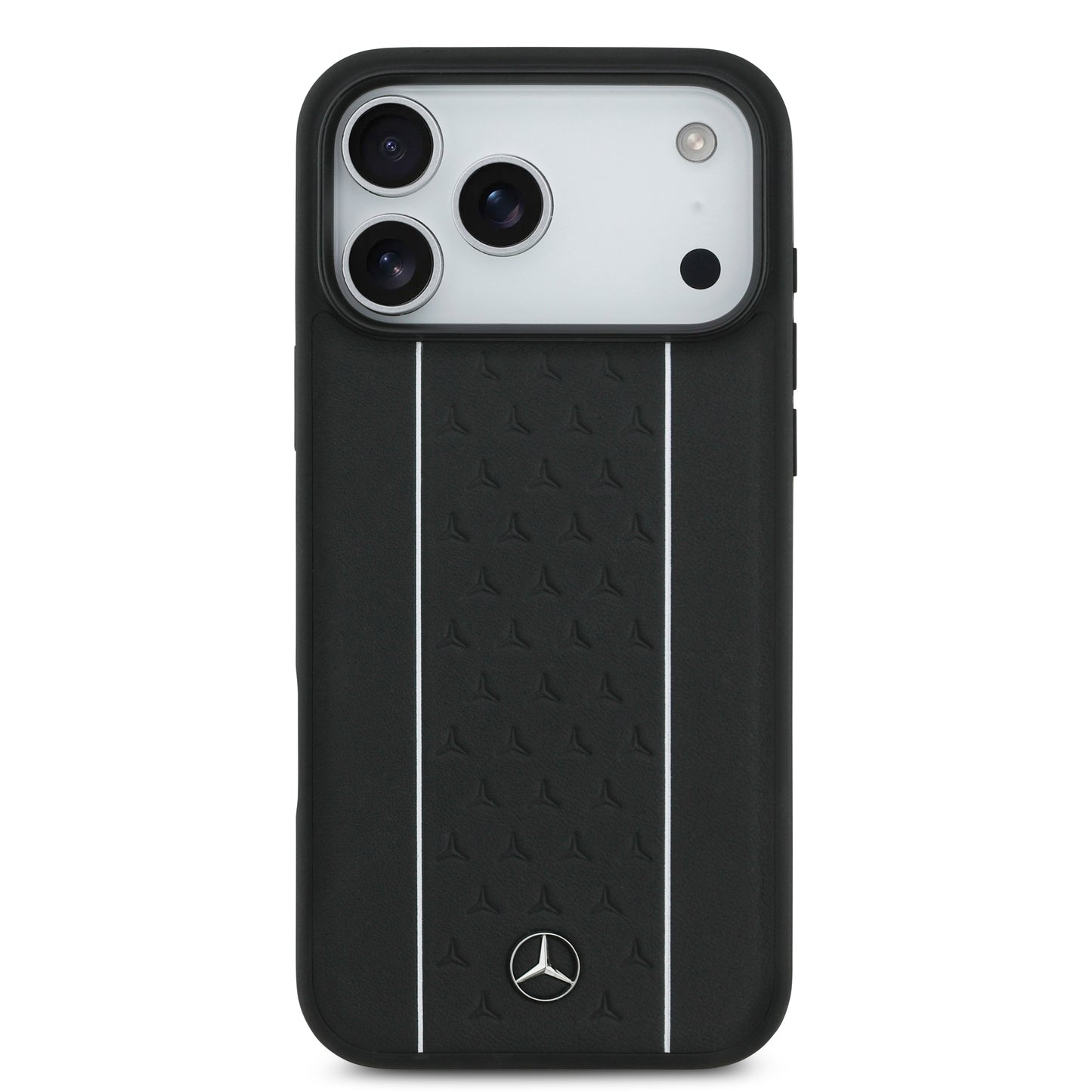 Apple iPhone 17 Pro Max Kılıf Mercedes Benz Orjinal Lisanslı M-safe Şarj Özellikli Şeritli Yıldız Desenli Metal Logolu Deri Kapak