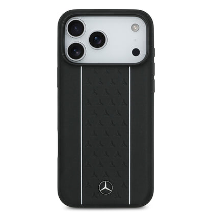Apple iPhone 17 Pro Max Kılıf Mercedes Benz Orjinal Lisanslı M-safe Şarj Özellikli Şeritli Yıldız Desenli Metal Logolu Deri Kapak