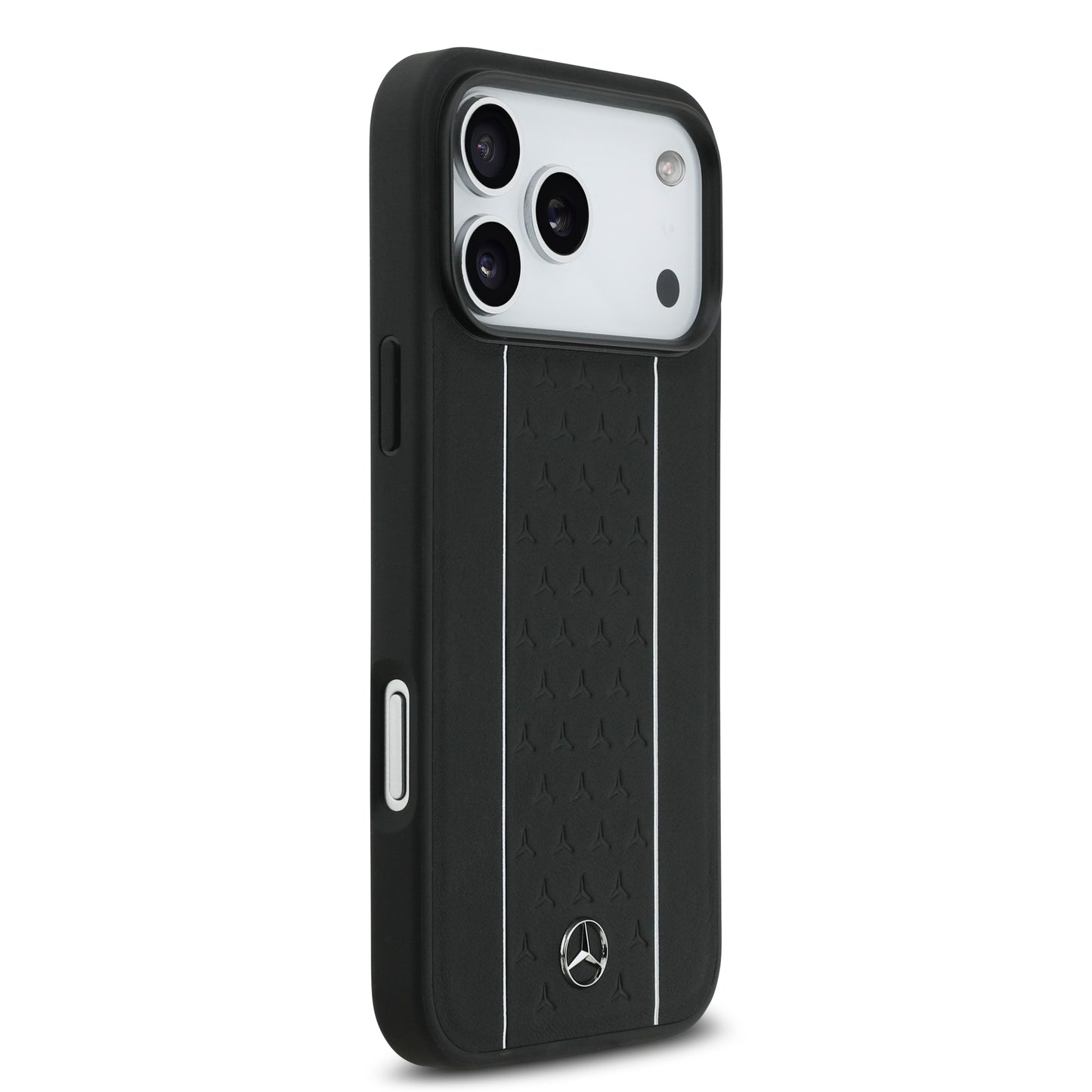 Apple iPhone 17 Pro Max Kılıf Mercedes Benz Orjinal Lisanslı M-safe Şarj Özellikli Şeritli Yıldız Desenli Metal Logolu Deri Kapak