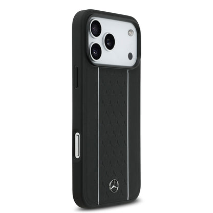 Apple iPhone 17 Pro Max Kılıf Mercedes Benz Orjinal Lisanslı M-safe Şarj Özellikli Şeritli Yıldız Desenli Metal Logolu Deri Kapak