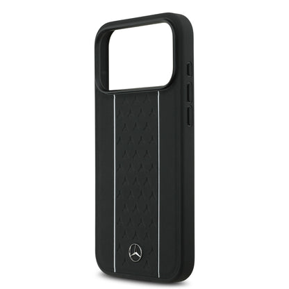 Apple iPhone 17 Pro Max Kılıf Mercedes Benz Orjinal Lisanslı M-safe Şarj Özellikli Şeritli Yıldız Desenli Metal Logolu Deri Kapak