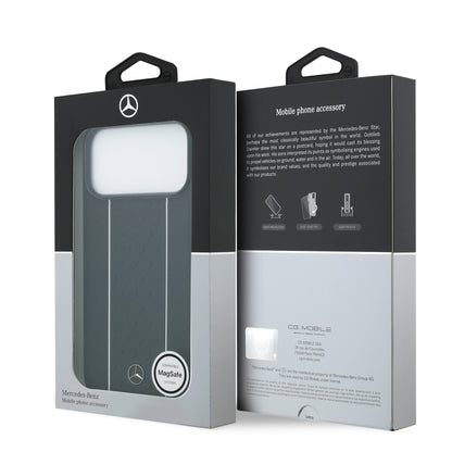 Apple iPhone 17 Pro Max Kılıf Mercedes Benz Orjinal Lisanslı M-safe Şarj Özellikli Şeritli Yıldız Desenli Metal Logolu Deri Kapak