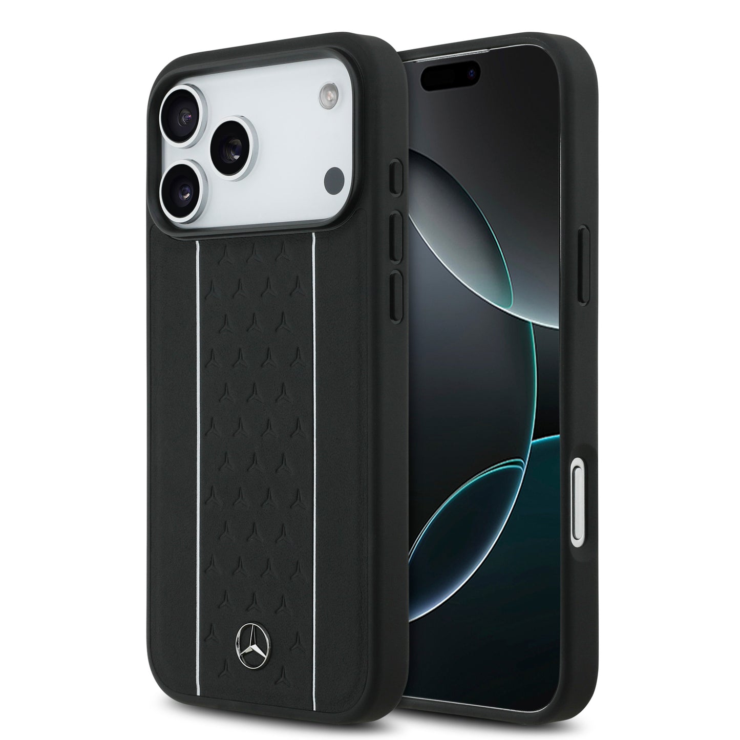 Apple iPhone 17 Pro Max Kılıf Mercedes Benz Orjinal Lisanslı M-safe Şarj Özellikli Şeritli Yıldız Desenli Metal Logolu Deri Kapak