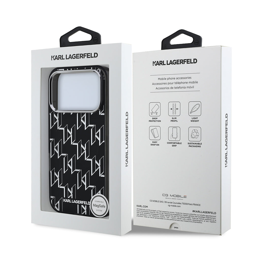 Apple iPhone 17 Pro Max Kılıf Orjinal Lisanslı M-safe Şarj Özellikli Karl Lagerfeld IML Baskılı Monogram Dizayn Kapak