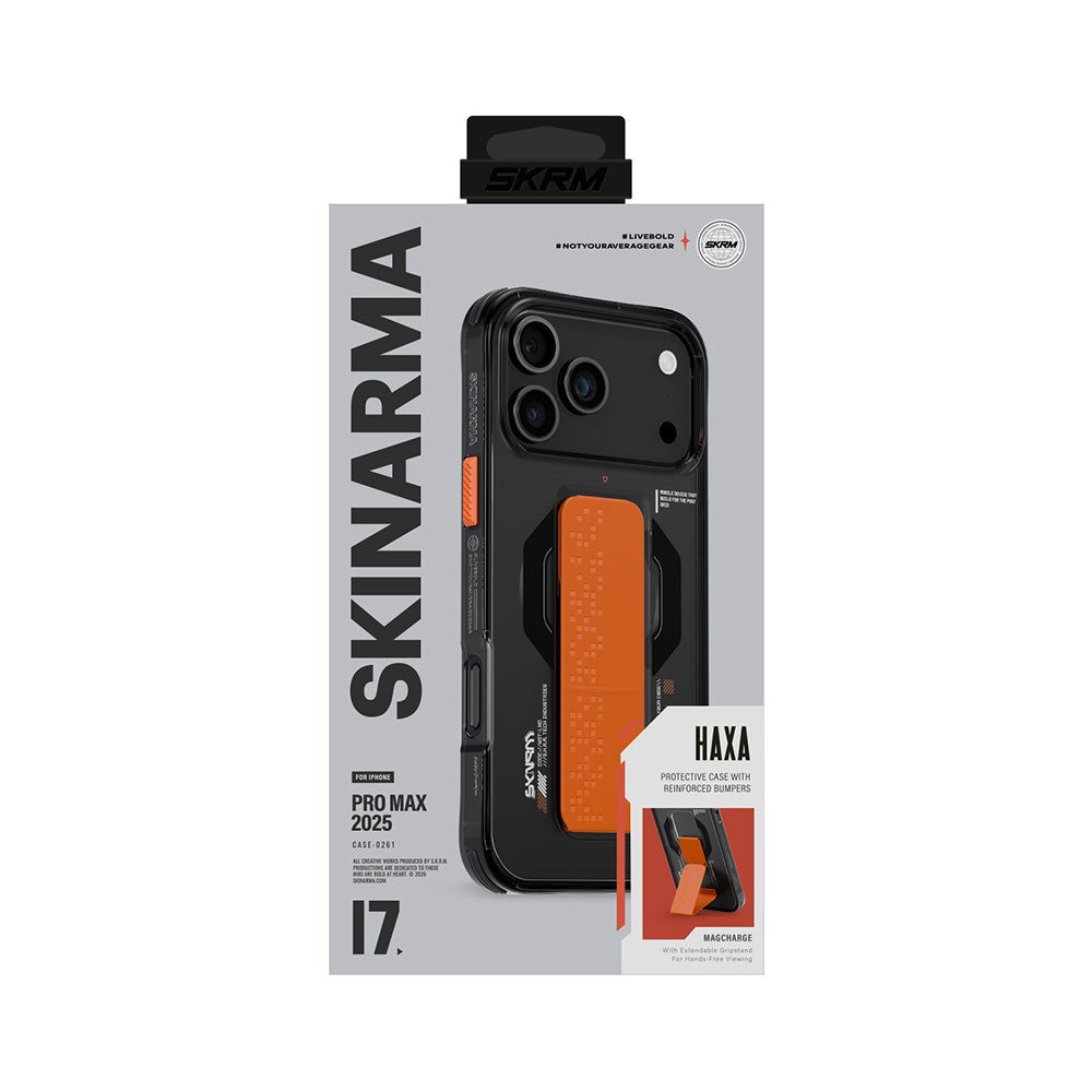Apple iPhone 17 Pro Max Kılıf Skinarma M-Safe Şarj Özellikli Airbag Tasarımlı Standlı Haxa Kapak