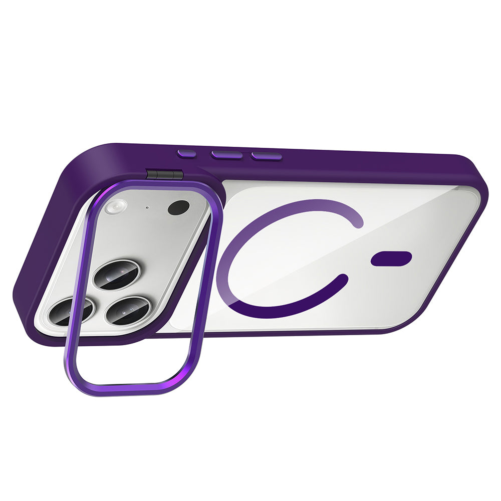 Apple iPhone 17 Pro Max Kılıf Standlı ve Kamera Lens Hediyeli M-Safe Şarj Özellikli Zore Etro Kapak