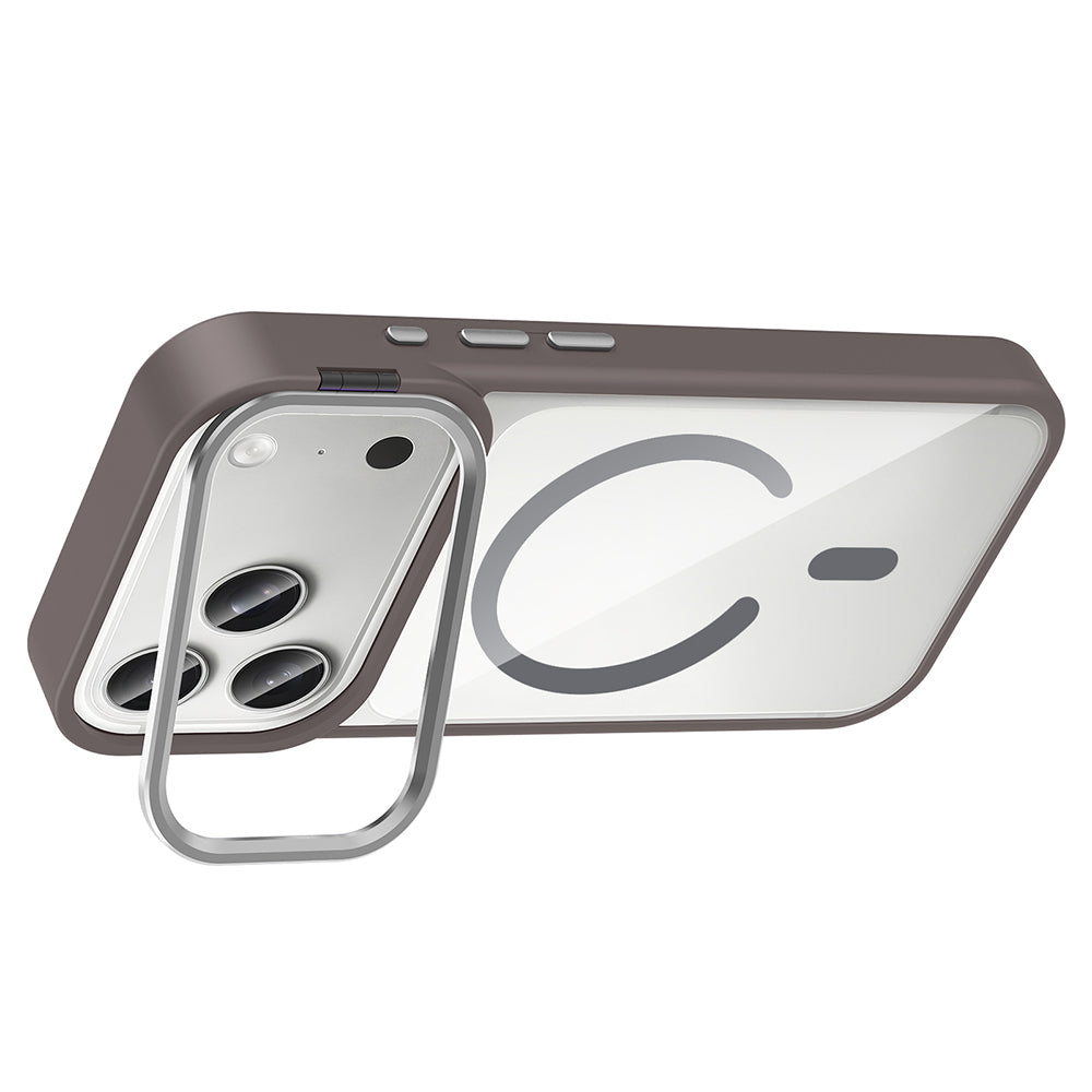 Apple iPhone 17 Pro Max Kılıf Standlı ve Kamera Lens Hediyeli M-Safe Şarj Özellikli Zore Etro Kapak