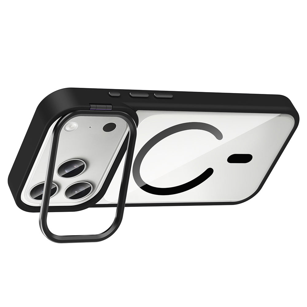 Apple iPhone 17 Pro Max Kılıf Standlı ve Kamera Lens Hediyeli M-Safe Şarj Özellikli Zore Etro Kapak