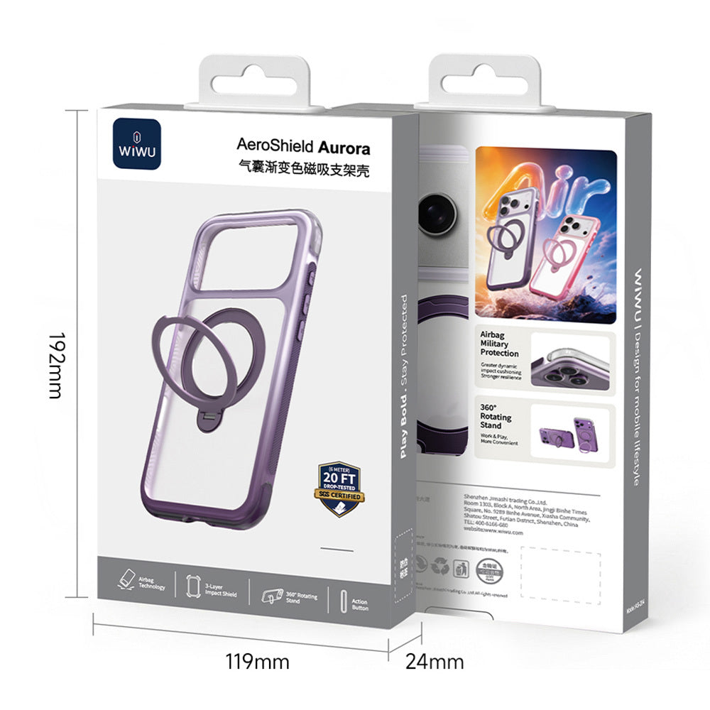 Apple iPhone 17 Pro Max Kılıf Wiwu AS-204 AeroShield Aurora Ultra Serisi M-safe Şarj Özellikli Airbag Tasarımlı Standlı Kapak