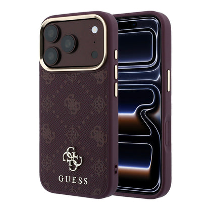 Apple iPhone 18 Pro Kılıf Guess Orjinal Lisanslı M-safe Şarj Özellikli Klasik Yazı ve 4G Logolu PU Deri Peony Kapak