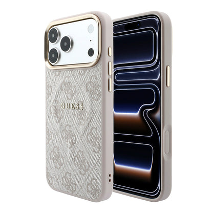 Apple iPhone 18 Pro Kılıf Guess Orjinal Lisanslı M-safe Şarj Özellikli Metal Kamera Çerçeveli C-Magnet 4G Desenli Yazı Logolu Kapak