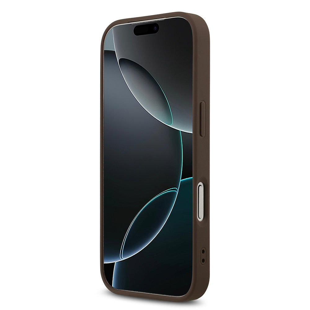 Apple iPhone 18 Pro Kılıf Guess Orjinal Lisanslı M-safe Şarj Özellikli PU Deri Taşlı Üçgen Logo 4G Desenli Strass Kapak