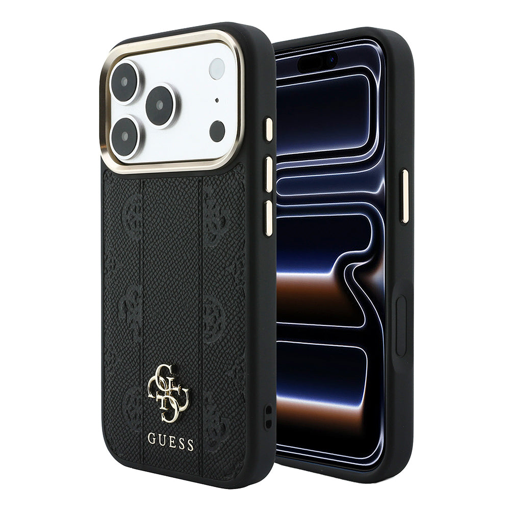 Apple iPhone 18 Pro Kılıf Guess Orjinal Lisanslı M-safe Şarj Özellikli Şeritli Peony 4G ve Yazı Logolu Kapak