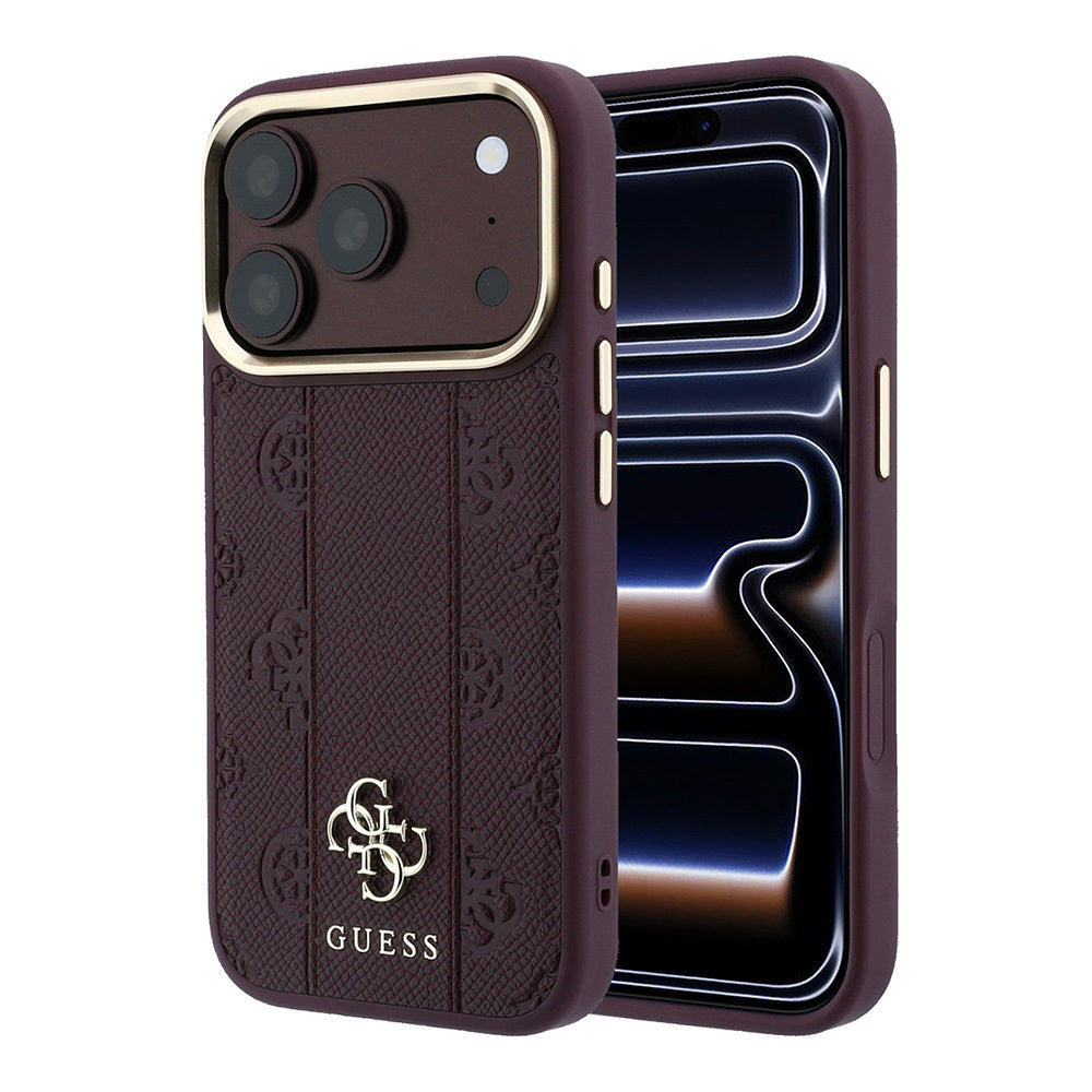 Apple iPhone 18 Pro Kılıf Guess Orjinal Lisanslı M-safe Şarj Özellikli Şeritli Peony 4G ve Yazı Logolu Kapak
