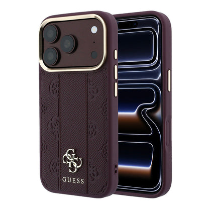 Apple iPhone 18 Pro Kılıf Guess Orjinal Lisanslı M-safe Şarj Özellikli Şeritli Peony 4G ve Yazı Logolu Kapak