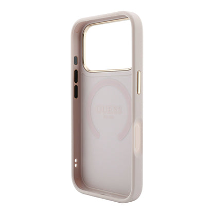 Apple iPhone 18 Pro Kılıf Guess Orjinal Lisanslı M-safe Şarj Özellikli Sıcak Baskılı Yazı Logolu C-Magnet PU Deri Peony Kapak
