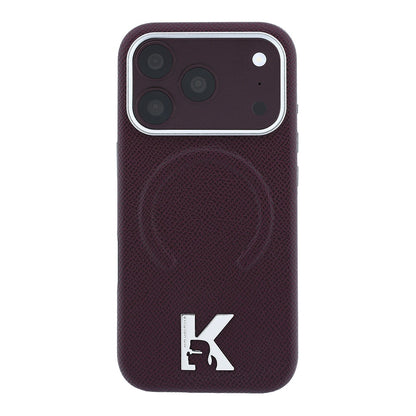 Apple iPhone 18 Pro Kılıf Karl Lagerfeld Orjinal Lisanslı M-safe Şarj Özellikli KHEAD Metal Logolu PU Grained Deri Kapak