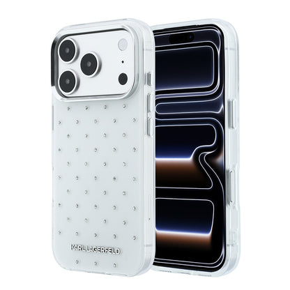 Apple iPhone 18 Pro Kılıf Karl Lagerfeld Orjinal Lisanslı Taşlı Elektro Kaplama Metal Logolu Kapak