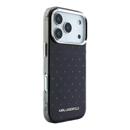 Apple iPhone 18 Pro Kılıf Karl Lagerfeld Orjinal Lisanslı Taşlı Elektro Kaplama Metal Logolu Kapak