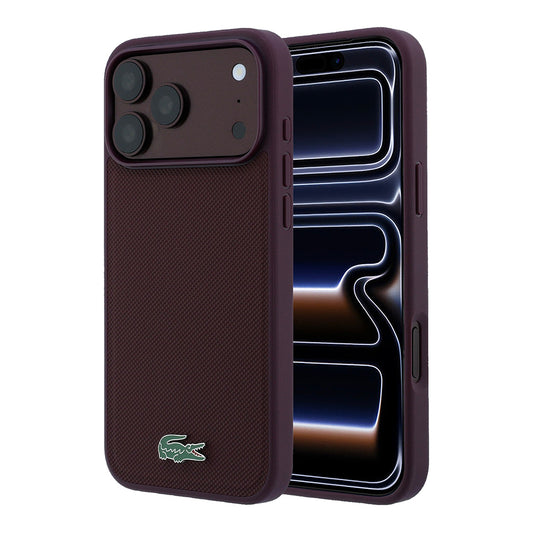 Apple iPhone 18 Pro Kılıf Lacoste Orjinal Lisanslı M-safe Şarj Özellikli PU Pike Desenli Metal Logolu Kapak