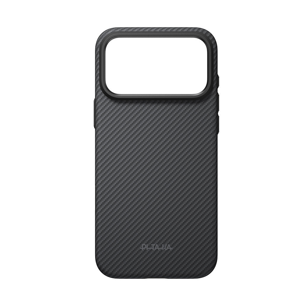 Apple iPhone 18 Pro Kılıf M-safe Şarj Özellikli Aramid Karbon Fiber Pitaka Military-Grade Classic Serisi New Logo Black-Grey Twill Kapak