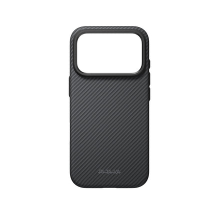 Apple iPhone 18 Pro Kılıf M-safe Şarj Özellikli Aramid Karbon Fiber Pitaka Military-Grade Classic Serisi New Logo Black-Grey Twill Kapak