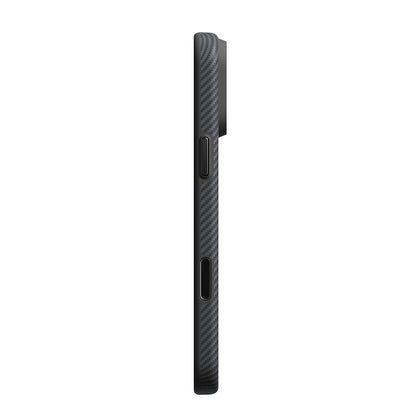 Apple iPhone 18 Pro Kılıf M-safe Şarj Özellikli Aramid Karbon Fiber Pitaka Military-Grade Classic Serisi New Logo Black-Grey Twill Kapak