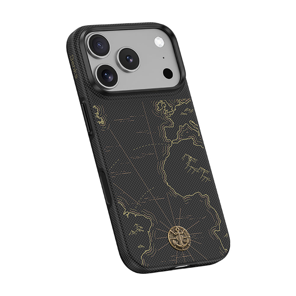 Apple iPhone 18 Pro Kılıf M-safe Şarj Özellikli Karbon Fiber Tasarımlı Benks ArmorEdge Air Navigator Kevlar Kapak