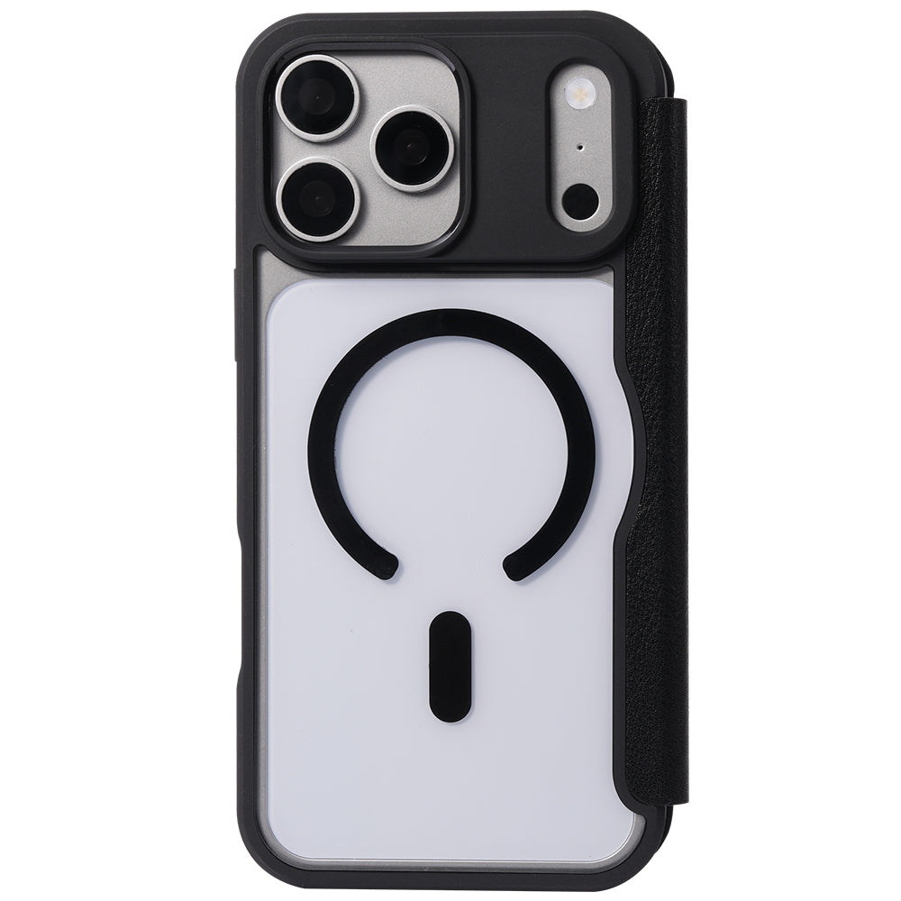 Apple iPhone 18 Pro Kılıf M-safe Şarj Özellikli Vegan Deri Tasarımlı Şeffaf Arka Yüzey Kartlıklı Raptic Urban Folio Serisi Kapak