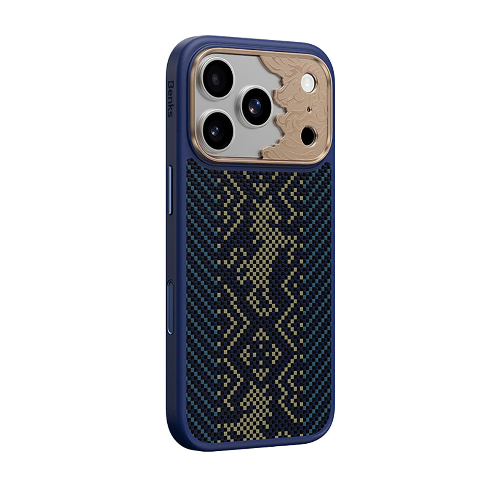 Apple iPhone 18 Pro Kılıf M-safe Şarj Özellikli Yükseltilmiş Kamera Çerçeveli Karbon Fiber Tasarımlı Benks Knight ArmorPro Kevlar Kapak