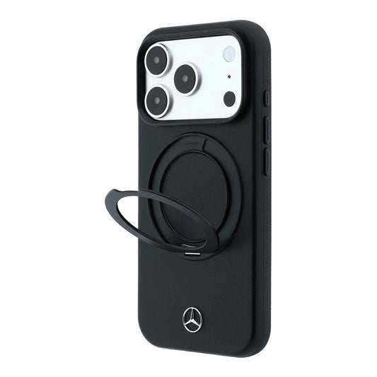Apple iPhone 18 Pro Kılıf Mercedes Benz Orjinal Lisanslı M-safe Şarj Özellikli 360 Derece Dönebilen Standlı Metal Logolu PU Kapak
