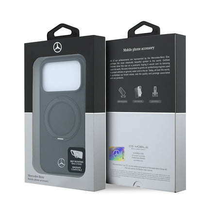 Apple iPhone 18 Pro Kılıf Mercedes Benz Orjinal Lisanslı M-safe Şarj Özellikli 360 Derece Dönebilen Standlı Metal Logolu PU Kapak