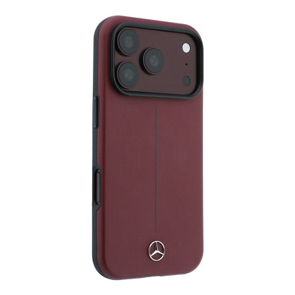 Apple iPhone 18 Pro Kılıf Mercedes Benz Orjinal Lisanslı M-safe Şarj Özellikli Metal Yıldız Logolu Çizgili Deri Kapak
