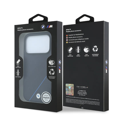 Apple iPhone 18 Pro Max Kılıf BMW Orjinal Lisanslı M-safe Şarj Özellikli M Logolu Lastik İzi Desenli Mavi Çizgili Kapak