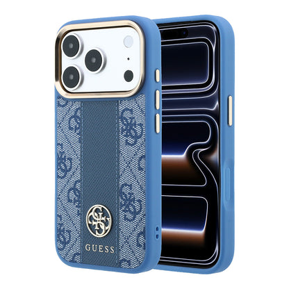 Apple iPhone 18 Pro Max Kılıf Guess Orjinal Lisanslı M-safe Şarj Özellikli Deri 4G Desenli Şeritli Yazı Logolu Kapak