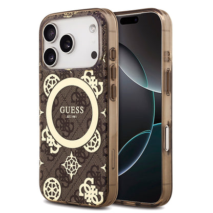 Apple iPhone 18 Pro Max Kılıf Guess Orjinal Lisanslı M-safe Şarj Özellikli IML Peony ve 4G Desenli Klasik Logolu Kapak