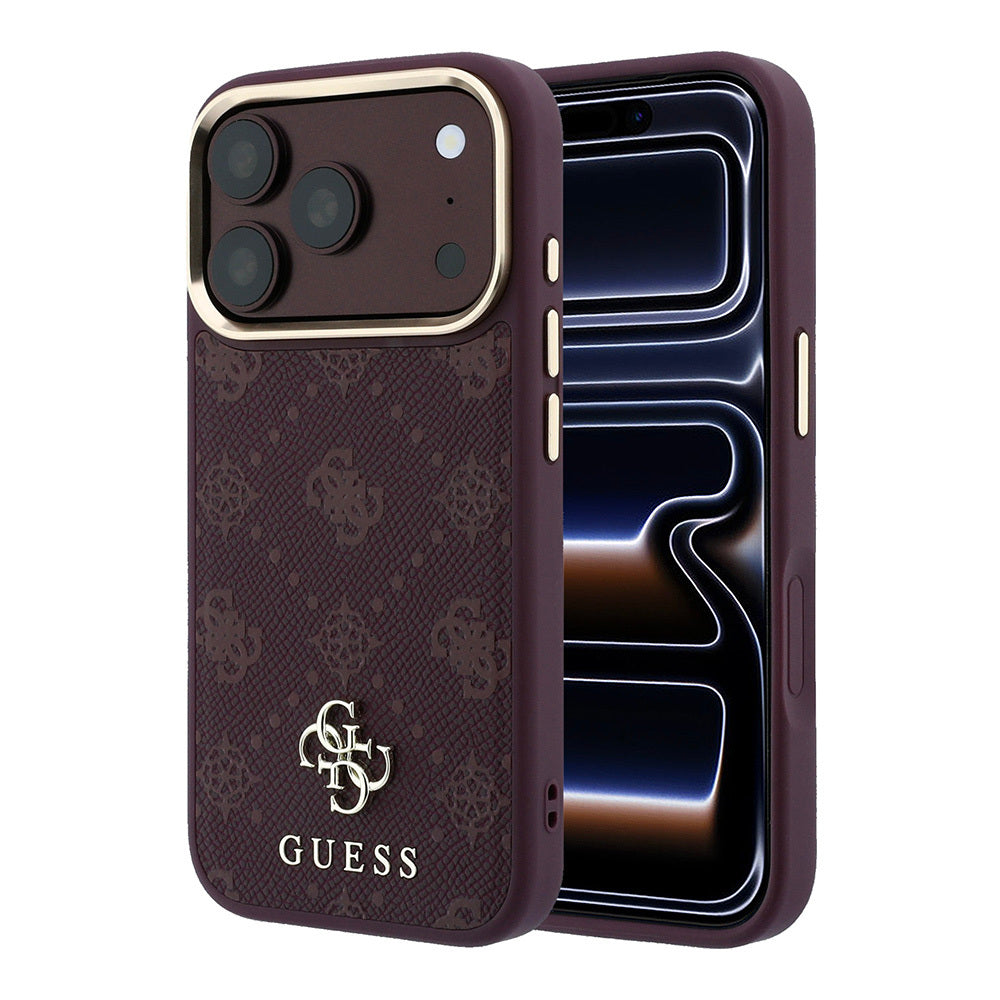 Apple iPhone 18 Pro Max Kılıf Guess Orjinal Lisanslı M-safe Şarj Özellikli Klasik Yazı ve 4G Logolu PU Deri Peony Kapak