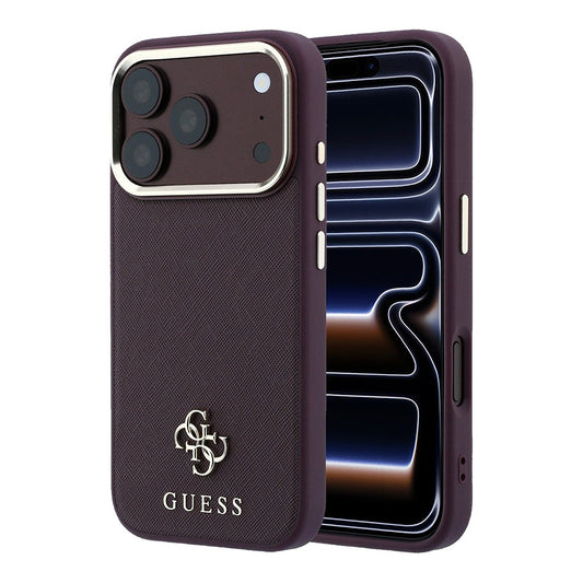 Apple iPhone 18 Pro Max Kılıf Guess Orjinal Lisanslı M-safe Şarj Özellikli Klasik Yazı ve 4G Logolu PU Deri Saffiano Kapak