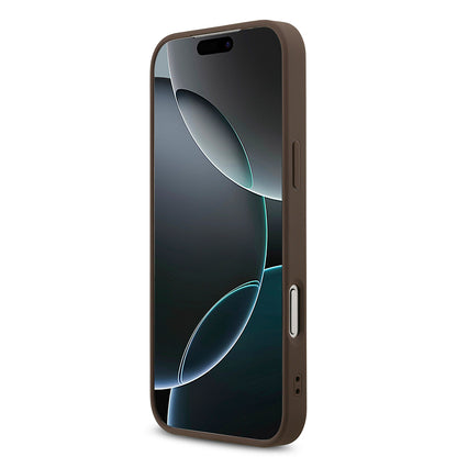 Apple iPhone 18 Pro Max Kılıf Guess Orjinal Lisanslı M-safe Şarj Özellikli PU Deri Taşlı Üçgen Logo 4G Desenli Strass Kapak