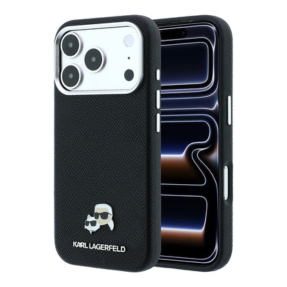 Apple iPhone 18 Pro Max Kılıf Karl Lagerfeld Orjinal Lisanslı M-Safe Şarj Özellikli K&C Heads Metal Logolu PU Kapak