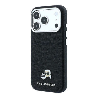 Apple iPhone 18 Pro Max Kılıf Karl Lagerfeld Orjinal Lisanslı M-Safe Şarj Özellikli K&C Heads Metal Logolu PU Kapak