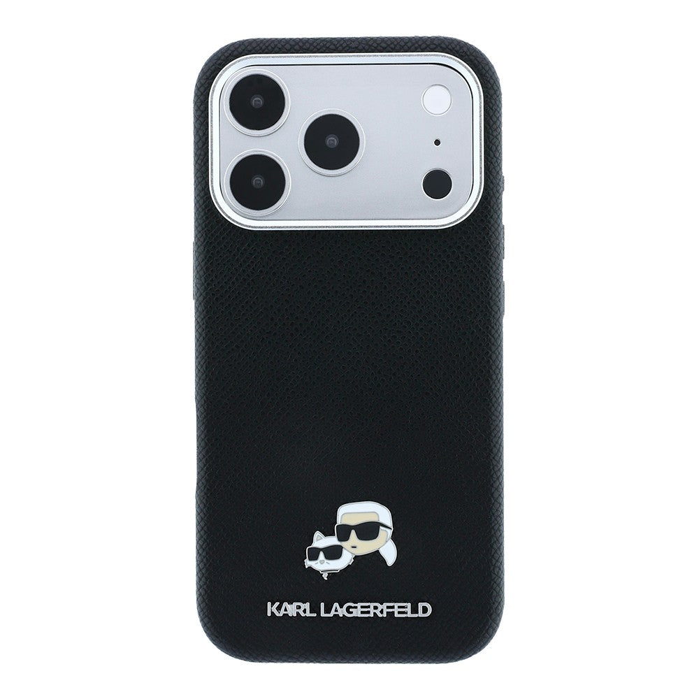 Apple iPhone 18 Pro Max Kılıf Karl Lagerfeld Orjinal Lisanslı M-Safe Şarj Özellikli K&C Heads Metal Logolu PU Kapak