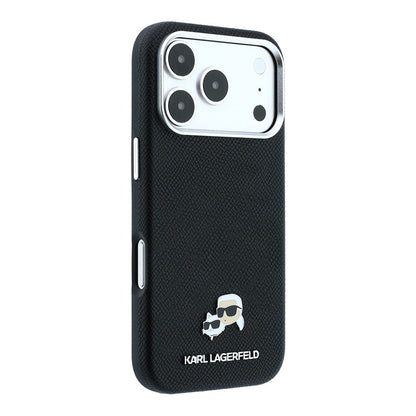 Apple iPhone 18 Pro Max Kılıf Karl Lagerfeld Orjinal Lisanslı M-Safe Şarj Özellikli K&C Heads Metal Logolu PU Kapak