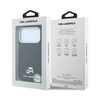 Apple iPhone 18 Pro Max Kılıf Karl Lagerfeld Orjinal Lisanslı M-Safe Şarj Özellikli K&C Heads Metal Logolu PU Kapak
