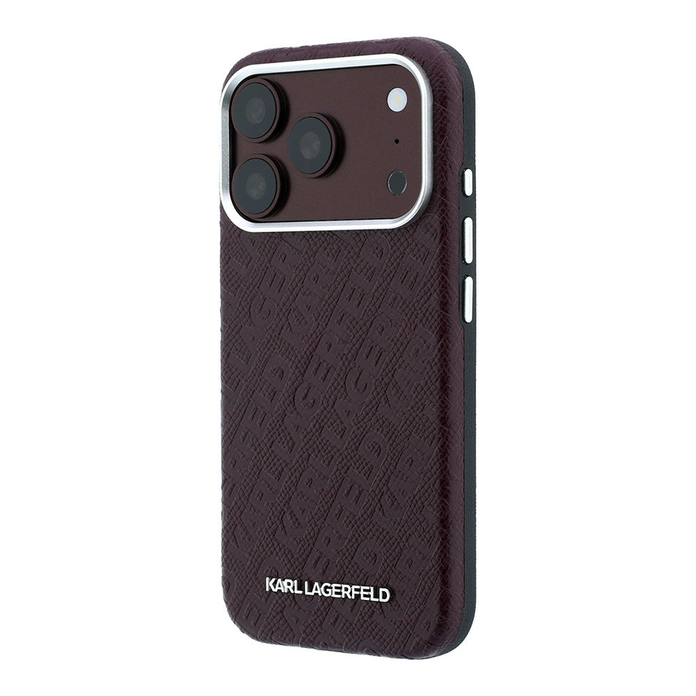 Apple iPhone 18 Pro Max Kılıf Karl Lagerfeld Orjinal Lisanslı PU Deri Damgalı Metal Yazı Logolu Grained Kapak