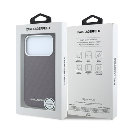 Apple iPhone 18 Pro Max Kılıf Karl Lagerfeld Orjinal Lisanslı PU Deri Damgalı Metal Yazı Logolu Grained Kapak